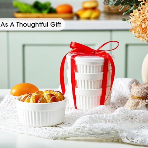 LOYIM 12 Pack 6 oz Ramekins with Lids Oven Safe Porcelain Creme Brulee Ramekins with Covers White Pudding Custard Cups Stackable Ramekins Ceramic Bowls for Baking Dishwasher Ice Cream Serving Dip