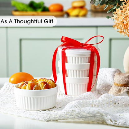 LOYIM 12 Pack 6 oz Ramekins with Lids Oven Safe Porcelain Creme Brulee Ramekins with Covers White Pudding Custard Cups Stackable Ramekins Ceramic Bowls for Baking Dishwasher Ice Cream Serving Dip