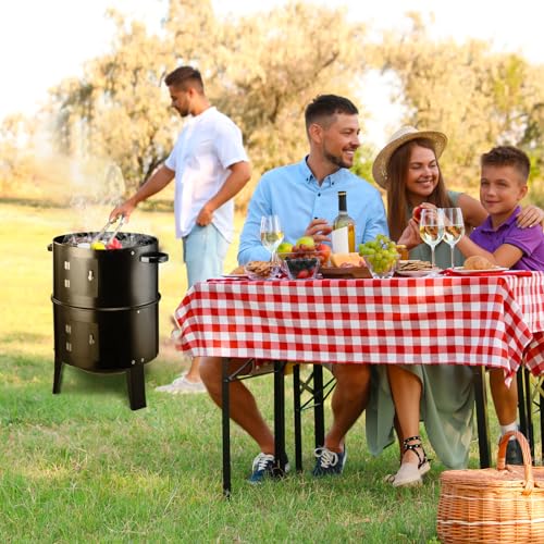 RYHOFOUD T001-2 19-inch BBQ Charcoal Smoker, Heavy Duty Round Smoking-Vertical Multi-Layer Pellet Smoker for Meats-Offset Charcoal Grill with Thermometer, Black