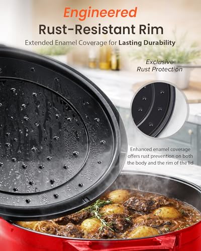Nuwave 6QT Healthy Enameled Cast Iron Dutch Oven Pot with Lid, Heavy Duty 7-Layer Enamel, Enhanced Rust Protection, Dual Handles, Oven Safe to 500°F for Sourdough Bread Baking, Braise, Stew, Roast