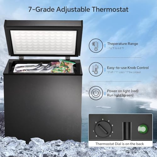 Kismile 2.0 Cubic Feet Chest Freezer with 2 Removable Basket Free Standing Top Open Door Compact Freezer with Adjustable Temperature for Home/Kitchen/Office/Bar