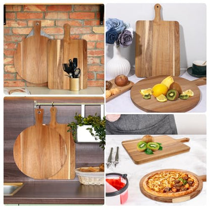 2 Pcs Wood Cutting Board with Handle Decorative Wooden Serving Board Large Chopping Cutting Board Set Charcuterie Board for Cheese Board Meat Bread Chopping Blocks