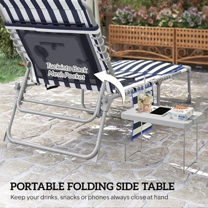 Outsunny Tanning Chair with Face Hole, Side Table, 5-Position Reclining Folding Chaise Lounge Chair Outdoor Lounger Recliner, Carry Straps for Beach Pool Camp, Oxford Fabric, Blue and White