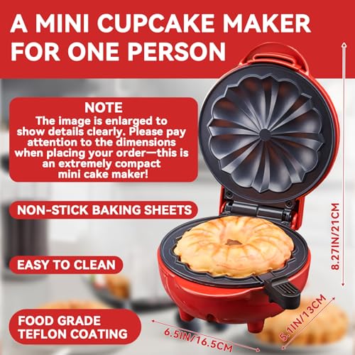 Mini Cake Maker, Portable Mini Cake Maker Double-Sided Heating, electric cupcake makers for Breakfast, Cake, Snacks (Red)