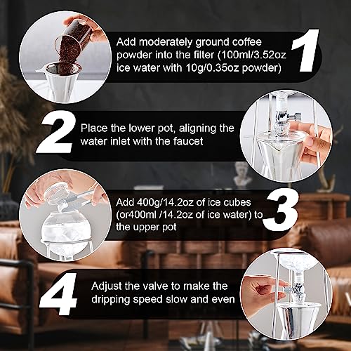 PARACITY Cold Brew Coffee Maker, Iced Coffee Maker in Stainless Steel and Borosilicate Glass, Cold Brew Drip Coffee Maker with Slow Drip Technology, Iced Tea Maker 2-4 Cup