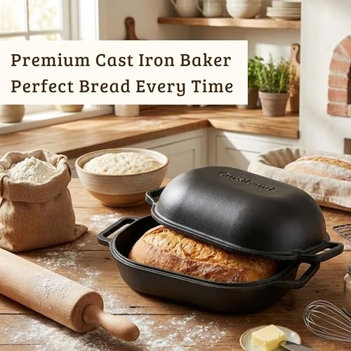 CuisiLand 9QT Cast Iron Dutch Oven for Bread Baking – Professional Sourdough & Artisan Loaf Oven, Superior Heat Retention, Heavy-Duty Cookware for Home & Kitchen