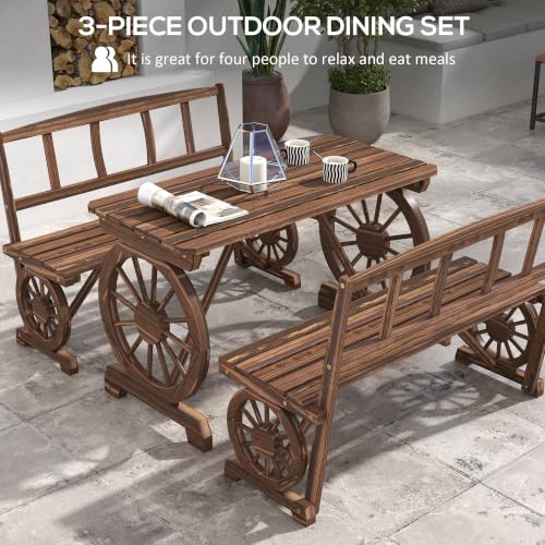Outsunny Outdoor Table and Chairs for 4 People 3 Piece Carbonized