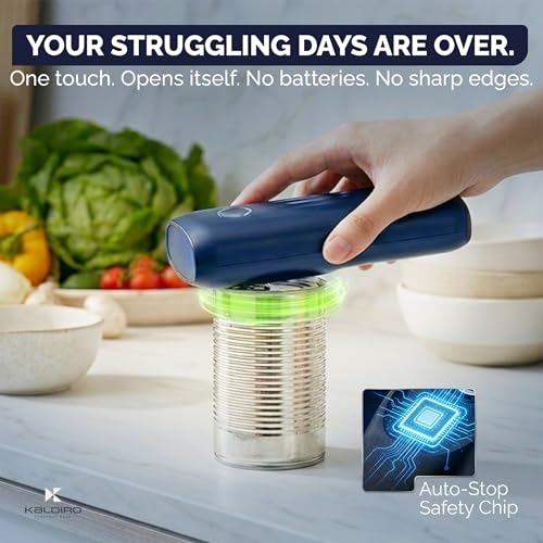 Kaldiro Electric Can Opener For Seniors – One-Touch, Auto-Stop, Rechargeable, Opens All Can Sizes - Compact, Food-Safe, Portable Side Cut Can Opener Smooth Edge For Effortless, Easy Kitchen Use