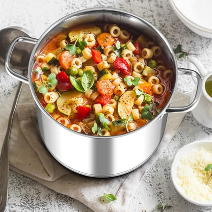 Leonyo 20QT Stock Pot, 18/10 Stainless Steel Soup Pot With Lid, Heavy Duty Stockpot Compatible with All Stoves, Food Grade Cookware for Pasta, Seafood, Spaghetti, Non Stick & Tri-Ply Base