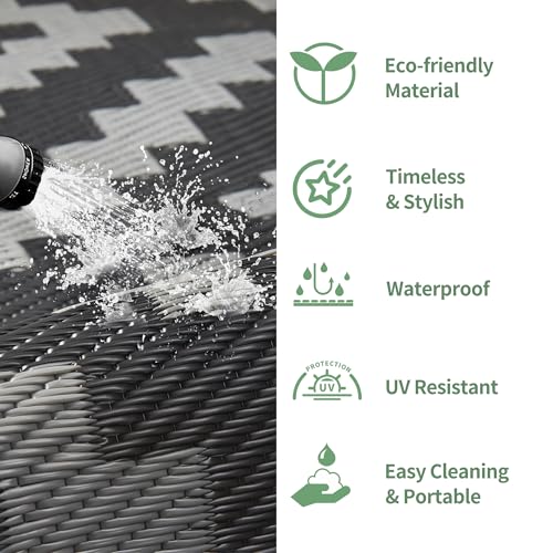 GENIMO Outdoor Rug for Patio Clearance,5'x8' Waterproof Mat,Reversible Plastic Camping Rugs,Rv,Porch,Deck,Camper,Balcony,Backyard,Black & Gray