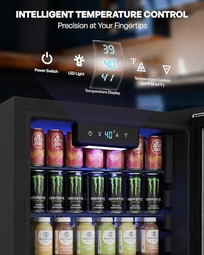 Icyglee Beverage Refrigerator Cooler, 126 Can Mini Fridge with Glass Door for Wine, Soda Beer, Beverage Cooler for Home, Bar, Office with Adjustable Removable Shelves, Black