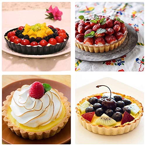 Beasea 6 Inch Tart Pan, 4pcs Small Pie Pans Removable Bottom Mini Tart Pans Non Stick Pie Pan, Loose Bottom Fluted Tart Pan Round Instant Pot Quiche Pan for Oven Baking