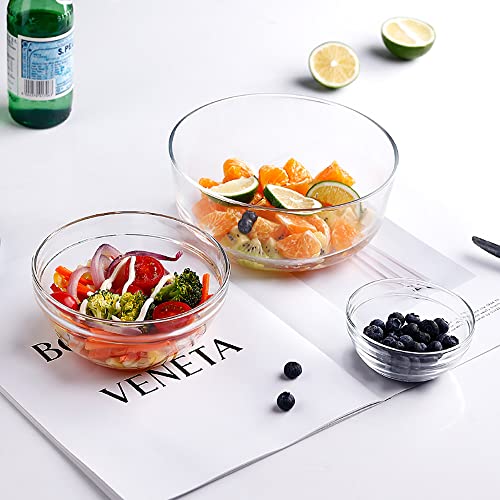 Lawei Set of 9 Glass Mixing Bowls - Glass Nesting Bowls Prep Bowl Clear Salad Bowls for Kitchen Prep Salad, Cereal, Ice Cream, Pasta, Fruits