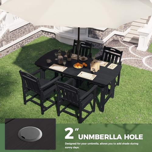 SUUNYN HDPE Outdoor Patio Dining Set with Table & 4 Chairs, All-Weather 5-Piece Outdoor Table and Chairs, 2" Umbrella Hole, Patio Furniture for Garden, Backyard, Deck | Matte Black
