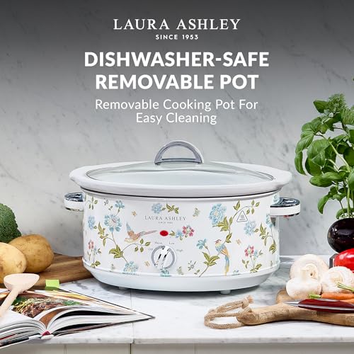 Laura Ashley Elveden White Small Slow Cookers 3.7 Quarts,Slow Cooker 3.7QT