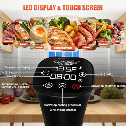 CATTLEMAN Sous Vide Cooker with Container & Lid 12QT, Wine Chiller, 1000W