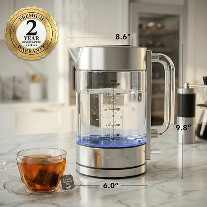 OVENTE 1.8L Glass Electric Kettle Water Boiler, Silver KG911S
