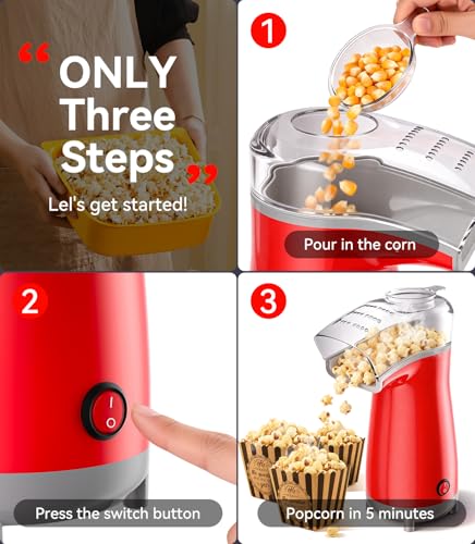 5.0Health Upgrade - Popcorn Machine,Butter Melter.3-Minute Quick Po Pcorn Popcorn maker,Oil-Free And EasyTo Clean. Air Popcorn Machine - Perfect For Family Movie Nights And Kids' Parties,Bright red