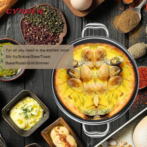 CYRDER Large Hybrid Nonstick Deep Frying Pan-13inch 316L Stainless Steel Sauté Pan and Lid, Two Handle Hold, PFOA Free, Dishwasher Oven Safe, Cookware to Stir fry/Toast/Roast/Bake/Stew, 7.2-Quart