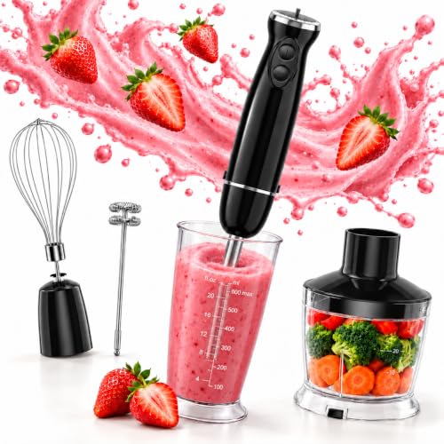 AURYAO 5-in-1 Immersion Blender, 1000W Hand Blender with Chopper & Whisk