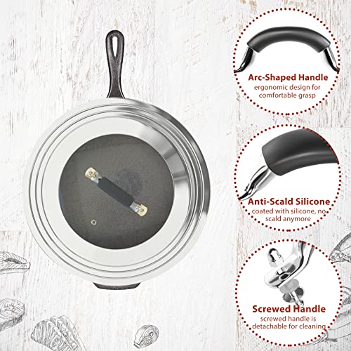 WishDirect 15 Inch Large Universal Pans Pots Lid Cover Fits 11/12/13/14/15" Frying Pans/Pots/Woks, Stainless Steel and Tempered Glass Lid with Vent Hole and Heat Resistant Handle