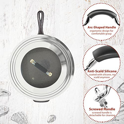 WishDirect 15 Inch Large Universal Pans Pots Lid Cover Fits 11/12/13/14/15" Frying Pans/Pots/Woks, Stainless Steel and Tempered Glass Lid with Vent Hole and Heat Resistant Handle