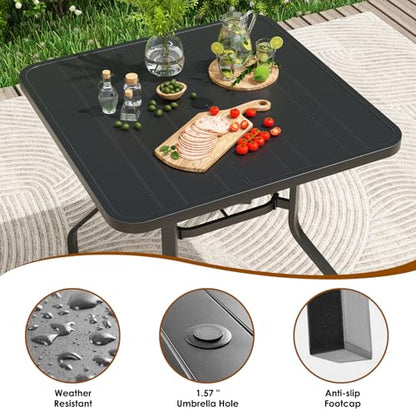 Soohow Patio Dining Set for 4, 5 Piece Outdoor Table and Chairs Set, 4 x Swivel Patio Chairs with Textilene Fabric and 35"x35" Outdoor Dining Table with 1.57" Umbrella Hole for Poolside, Backyard