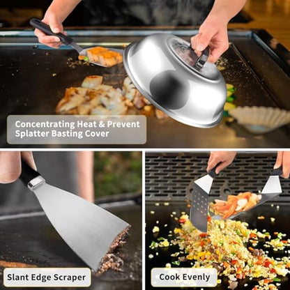 24Pcs Griddle Accessories Kit, Flat Top Grilling Accessories for Blackstone and Camp Chef, Perfect Grill Spatula Set Tools, Basting Cover, Scraper for Outdoor Barbecue (24 PCS Accessories KIT)