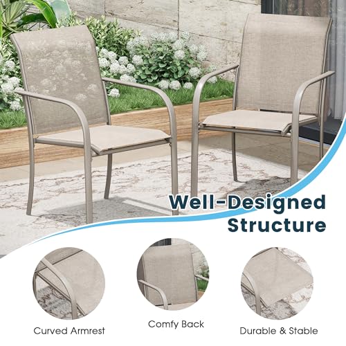 VOXBIN 9 Pieces Patio Dining Set, 71" Rectangular Dining Table with Umbrella Hole, 8 Stackable Textilene Fabric Chairs, Metal Structure for Patio, Porch, Garden(Sand Table, Sand Chair)