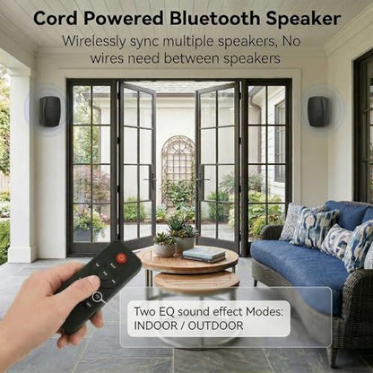 AiTURE 6.5 Inch Wall Mounted Bluetooth 5.4 Speakers, Peak 400W Indoor/Outdoor Waterproof Multi-Sync 200 Speakers/Auto-Pairing Auracast/Remote Control, 120 FT Range for Patio/Garage/Home (Black, Pair)