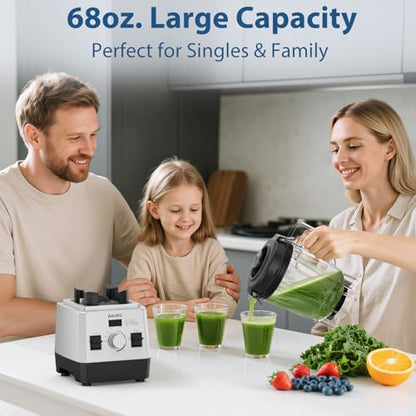 Aeitto Blenders for Kitchen with 68Oz. Large Capacity, 1800W Max Power Smoothie Blender, 3 Preset Programs & 7 Speeds, Professional Countertop Blender for Smoothies, Ice Crush, Generation 2 Silver