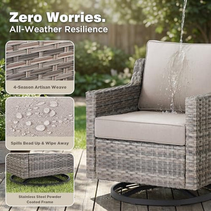 Belord Patio Wicker Swivel Rocker Patio Chairs with 3-Seater Sofa and 42.5" Fire Pit Table, Outdoor Furniture Set for Deck Porch Poolside, 11 Piece Patio Conversation Furniture Set,Beige
