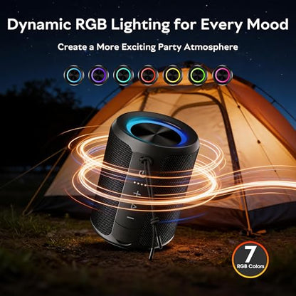 DUDGSIS Portable Bluetooth Speaker, IPX7 Waterproof Wireless Speaker with 20W Loud Stereo Sound, 15H Playtime & Beat-Synced RGB Light, Small Outdoor Speaker for Shower, Pool, Beach, Hiking and Gifts
