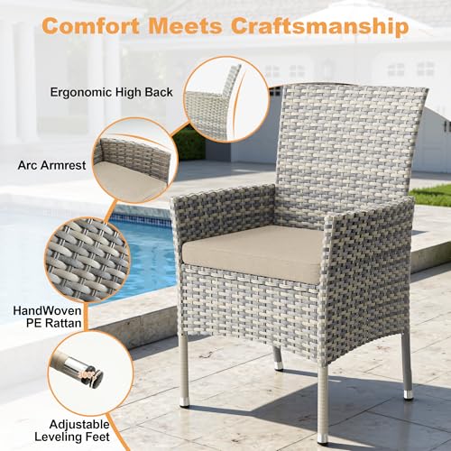 Muphyers 10-Piece Patio Dining Set, Patio Furniture Set with Square Tempered Glass Table & 8 Wicker Chairs, Expandable Design for Larger Groups, Outdoor Furniture for Backyard, Deck, Garden, Beige