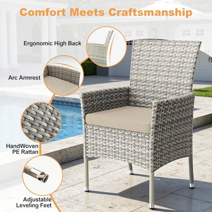 Muphyers 10-Piece Patio Dining Set, Patio Furniture Set with Square Tempered Glass Table & 8 Wicker Chairs, Expandable Design for Larger Groups, Outdoor Furniture for Backyard, Deck, Garden, Beige