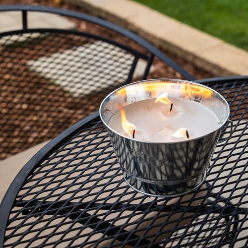 TIKI Citronella Candle 28-Ounce – Triple Wick Metal Bucket with Lid (Silver) – Long-Lasting Outdoor Candle for Patio, Deck, Garden, Backyard & Camping