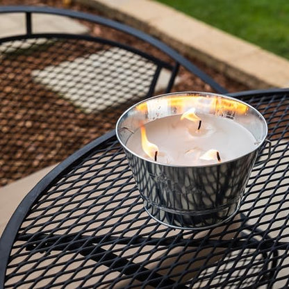 TIKI Citronella Candle 28-Ounce – Triple Wick Metal Bucket with Lid (Silver) – Long-Lasting Outdoor Candle for Patio, Deck, Garden, Backyard & Camping