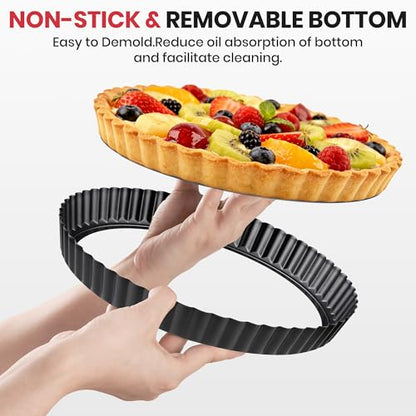Tart Pan Kit,9 Inch Tart Pans with Removable Bottom,Non-stick Fluted Quiche Pan with Silicone Crust Shaper,Pie Weights,Brush,Sponges,Quiche Baking Dish Tart Molds For Baking Fruit Tarts,Pies & Quiches