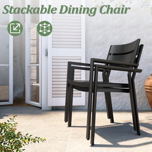 Pellebant 11-Piece Aluminum Outdoor Patio Dining Table Set for 10, Expandable Sturdy Table and Stackable Chairs with Armrest, Weather-Resistant for Deck Backyard Poolside
