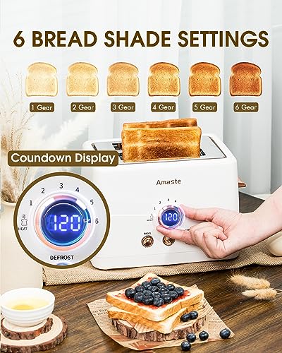 2 Slice Toaster, Retro Bread Toaster with LED Display, Extra Wide Slots Toasters with 6 Bread Shade Settings, Bagel, Cancel, Defrost Function, Stainless Steel with High Lift Lever, Removal Crumb Tray