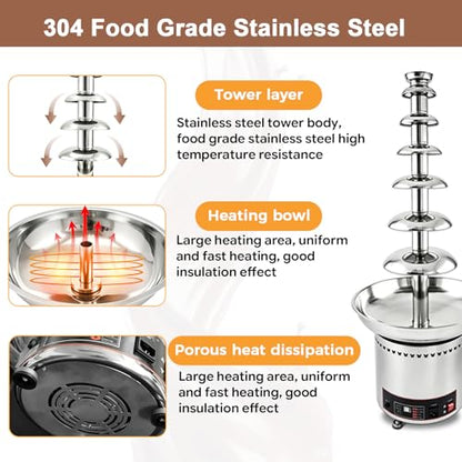 Commercial Chocolate Fountain Machine, Chocolate Fountains for Parties Weddings and Parties 4 Tier Chocolate Fountain Machine for Melts Cheese, Queso, Candy and Liqueur (7 Tier)