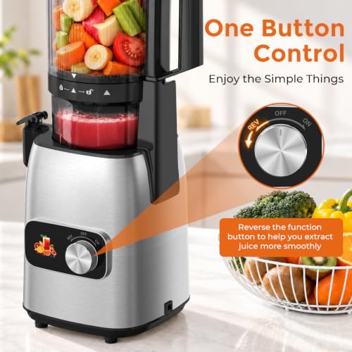 Cold Press Juicer Machines Slow Masticating, Single Auger Juicer for Vegetables & Fruits, Rotary Knob Control, Anti-Clog Reverse Function, Easy Clean Home Juicer