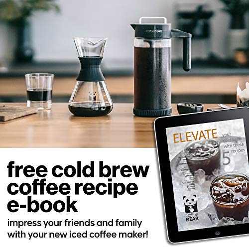 COFFEE BEAR – Cold Brew Coffee Maker and Iced Tea Brewer, Large 1.3L (44oz) Borosilicate Glass Pitcher with Reusable Mesh Filter, Easy to Clean, Dishwasher Safe