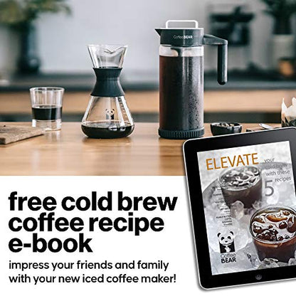 COFFEE BEAR – Cold Brew Coffee Maker and Iced Tea Brewer, Large 1.3L (44oz) Borosilicate Glass Pitcher with Reusable Mesh Filter, Easy to Clean, Dishwasher Safe