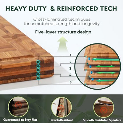 Heavy Duty Bamboo Cutting Board Set 3 Pack Non Toxic Juice Groove Charcuterie Board Book Wood Cutting Boards for Kitchen Solid End Grain Wood Chopping Board Large Butcher Block