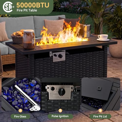 Aoxun 13-Piece Widen Armrests Patio Furniture Set with 44" Fire Pit Table