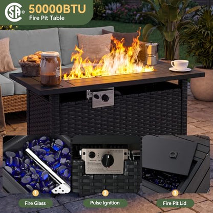 Aoxun 13-Piece Widen Armrests Patio Furniture Set with 44" Fire Pit Table