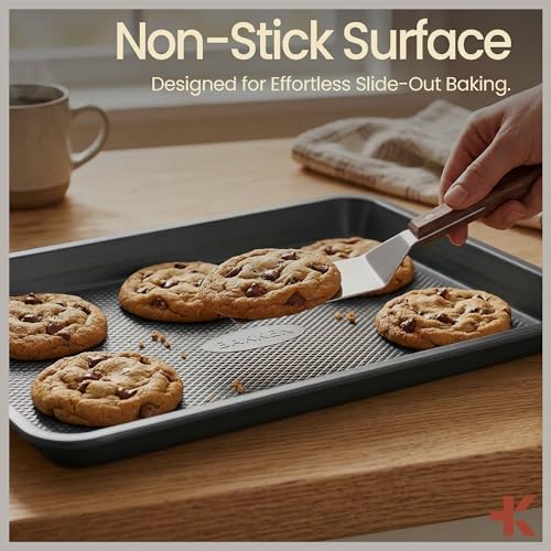 Diamond Bottom Cookie Sheet Set of 2, Nonstick Gray Carbon Steel Baking Pans for Crisp Baking, Space-Saving Stackable Trays, PFOA, PFOS, PTFE Free, Oven Safe Up to 450°F, Small & Medium Pans