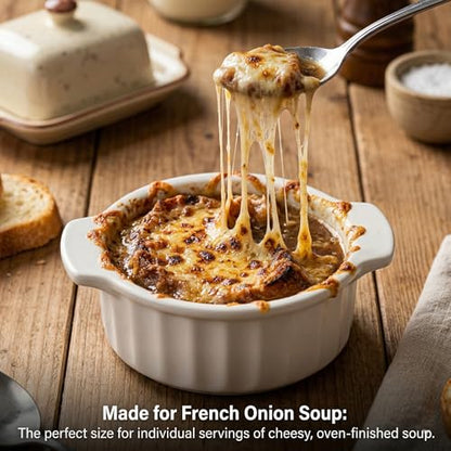 12 oz Ramekins Oven Safe, French Onion Soup Bowls with Handles, Ceramic Small Baking Dishes for Crème Brûlée, Soufflé, Pot Pie & Mini Casserole, Set of 4