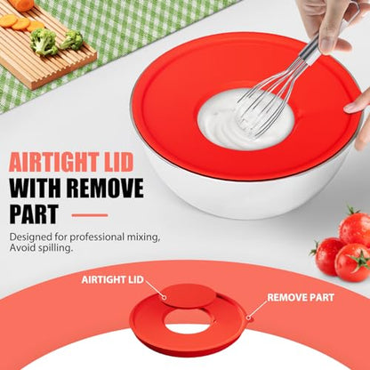 ENVTEK Mixing Bowls with Lids Set, 7 PCS Stainless Steel Mixing Bowls with 3 Grater Attachments, Size 4.5, 4, 3.5, 2.1, 1.5, 1.1, 0.7QT, Ideal for Kitchen Cooking Baking & Serving
